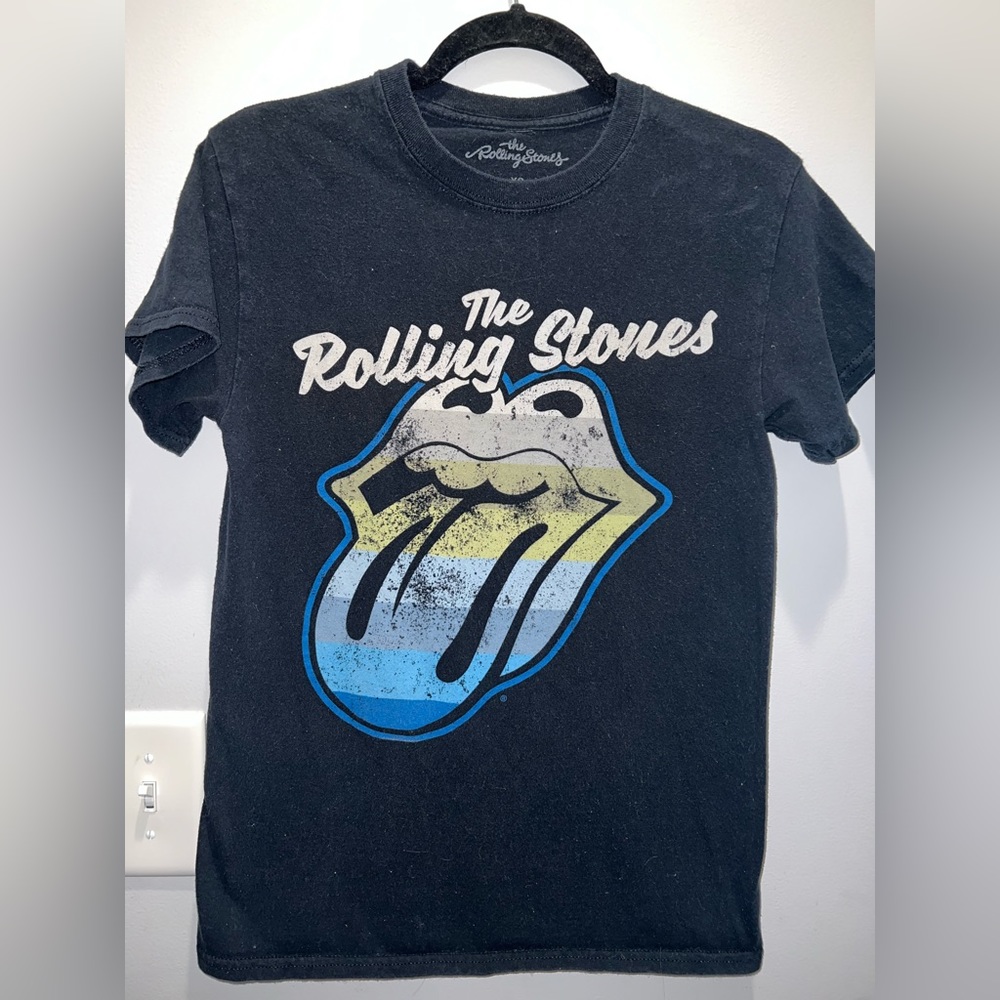 Rolling Stones oversized graphic tshirt classic tongue design - black and blue